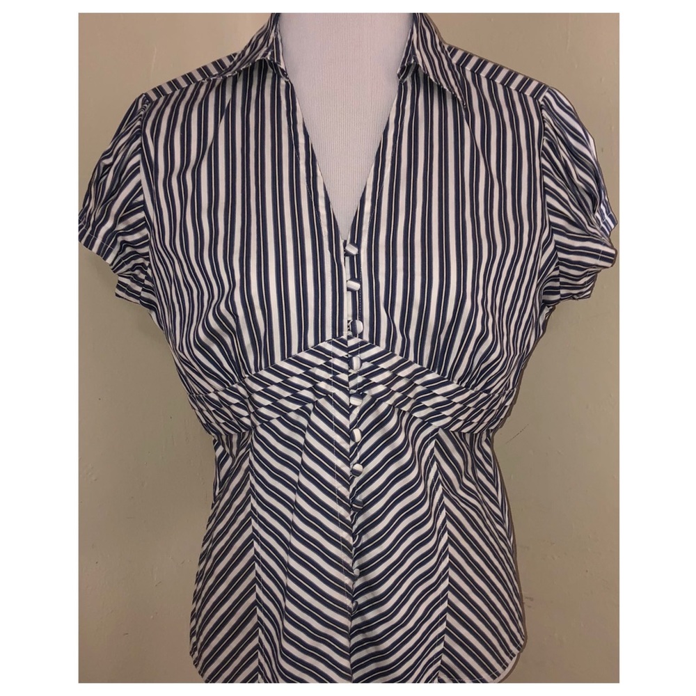 Cato Short Sleeve Button Front Stripe Top, Sz Lg
